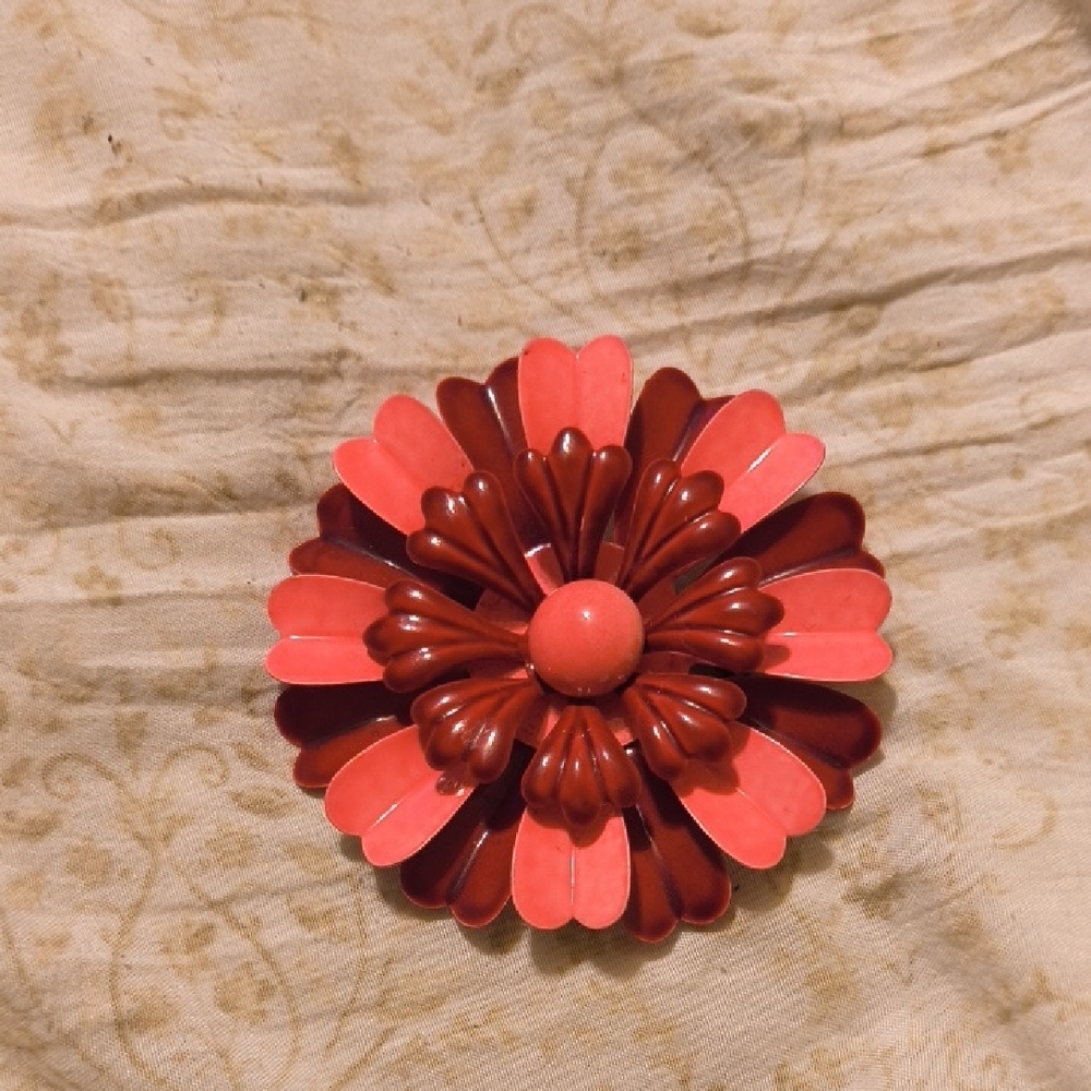 Vintage Red and Pink Flower Brooch
